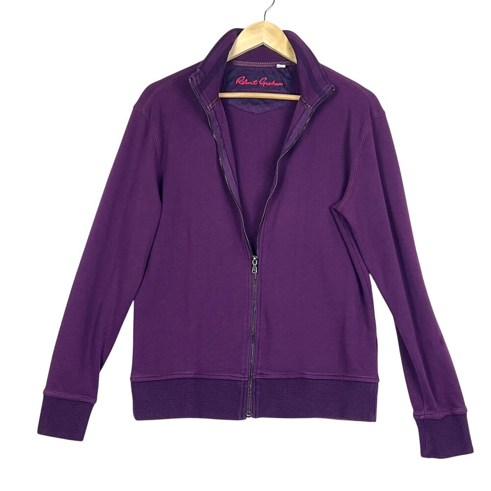 EUC ROBERT GRAHAM BRECK FULL ZIP SWEATSHIRT MENS SMALL BLACKBERRY Cardigan